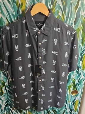 Daniel Hechter Men's 55% Linen Button-Up Shirt - Blue W Lobster Print - M - NWT